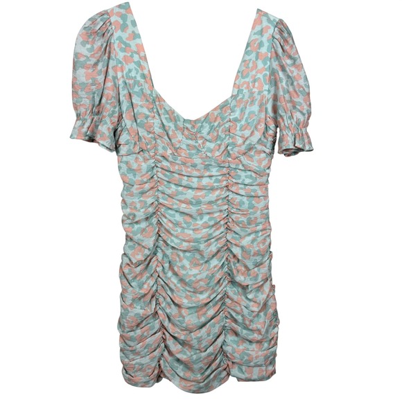 Runaway The Label Dresses & Skirts - Runaway The Label Ruched Mini Dress Puff Sleeve Sweetheart Leopard Print US 6